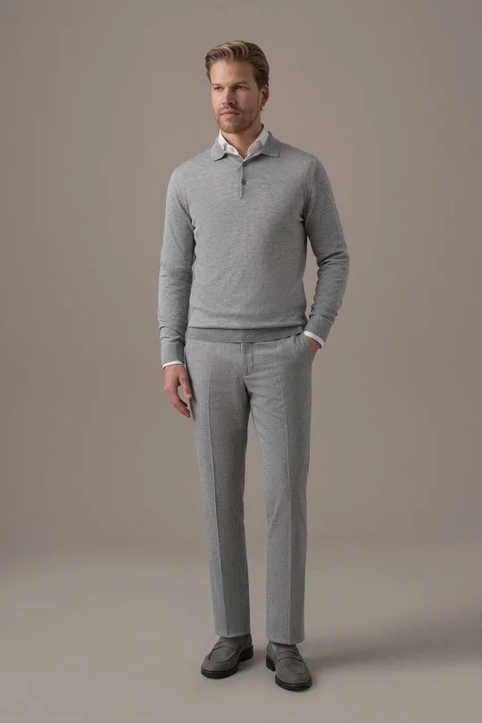 Extrafine Merino Açık Gri 3 Düğme Polo Triko
