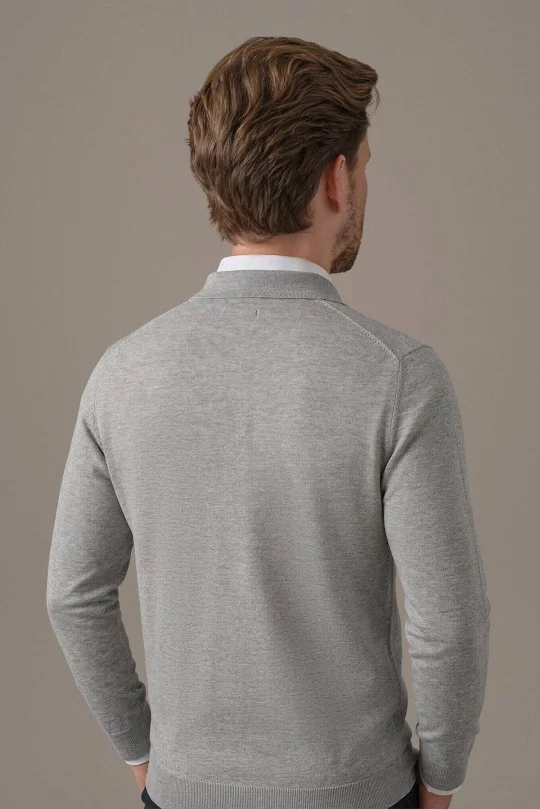 Extrafine Merino Açık Gri 3 Düğme Polo Triko
