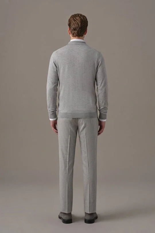 Extrafine Merino Açık Gri 3 Düğme Polo Triko