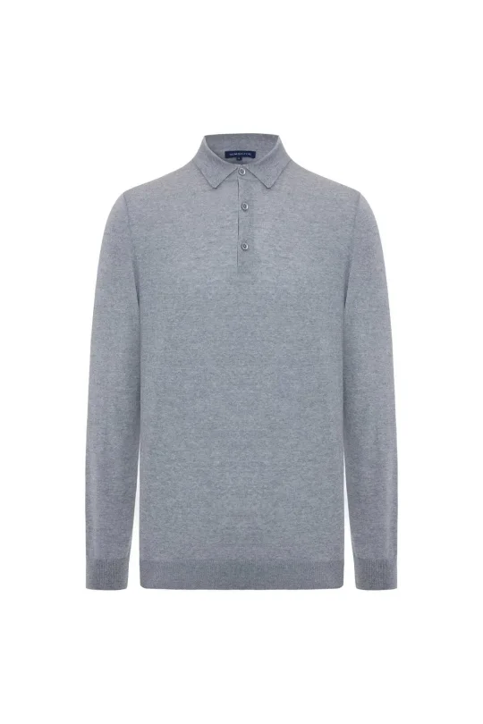 Extrafine Merino Açık Gri 3 Düğme Polo Triko
