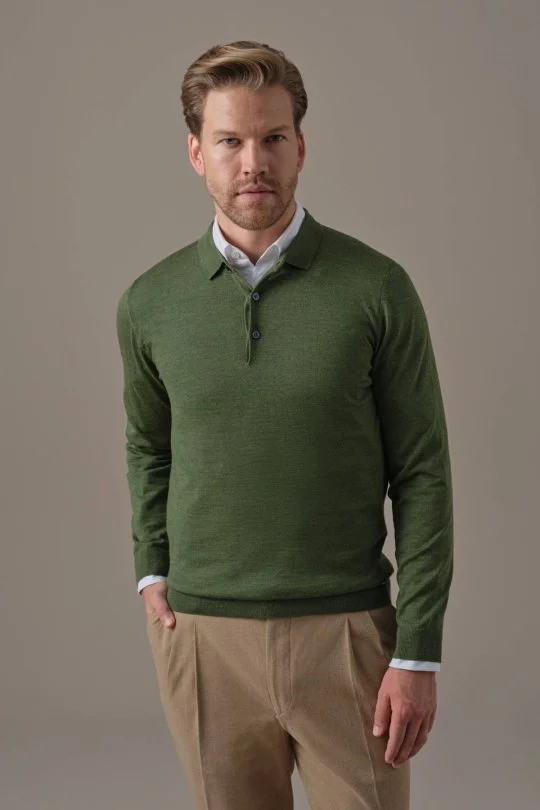 Hemington - Extrafine Merino Açık Yeşil 3 Düğme Polo Triko (1)