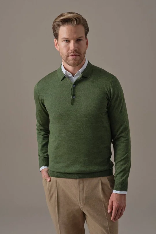 Hemington - Extrafine Merino Açık Yeşil 3 Düğme Polo Triko (3)