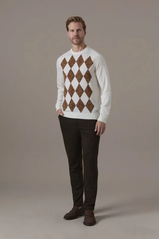 Extrafine Merino Argyle Desen Ekru Triko