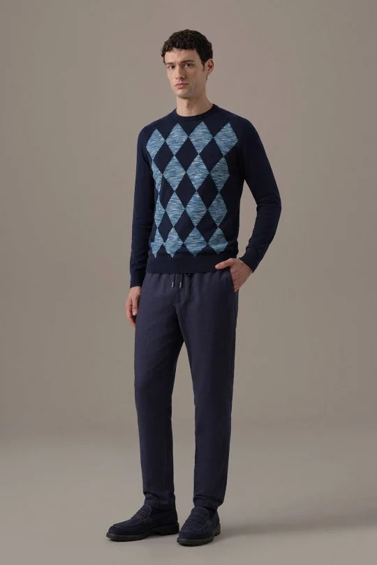 Extrafine Merino Argyle Desen Lacivert Triko