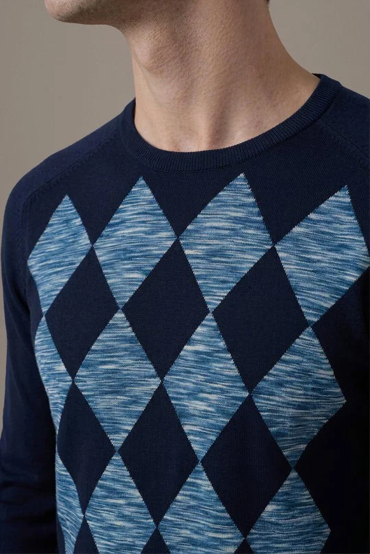 Extrafine Merino Argyle Desen Lacivert Triko