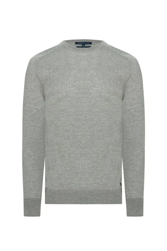 Extrafine Merino Bisiklet Yaka Açık Gri Triko