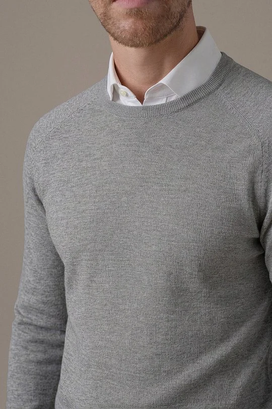 Extrafine Merino Bisiklet Yaka Açık Gri Triko