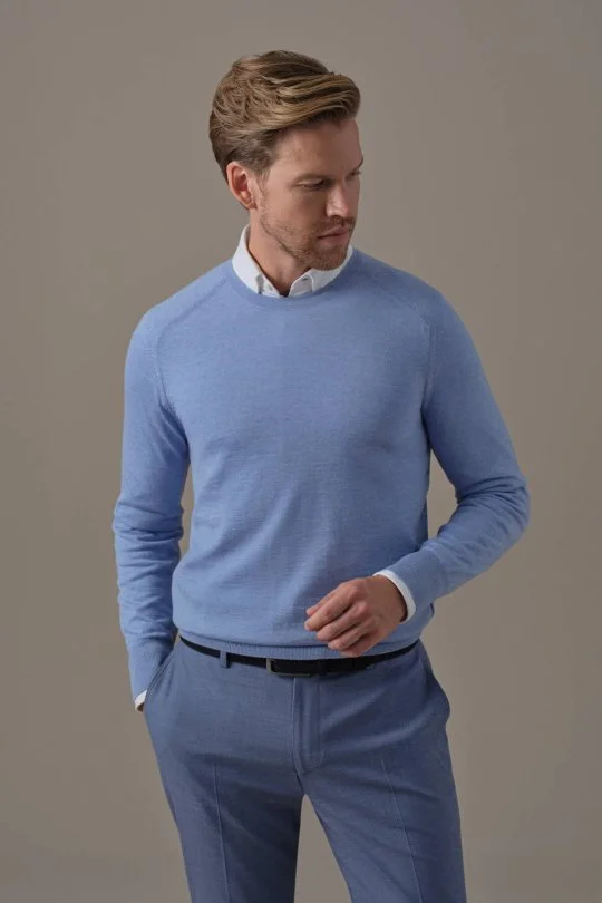 Hemington - Extrafine Merino Bisiklet Yaka Açık Mavi Triko (3)