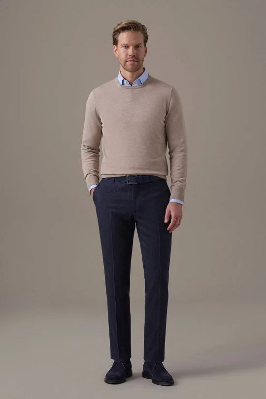 Extrafine Merino Bisiklet Yaka Bej Triko