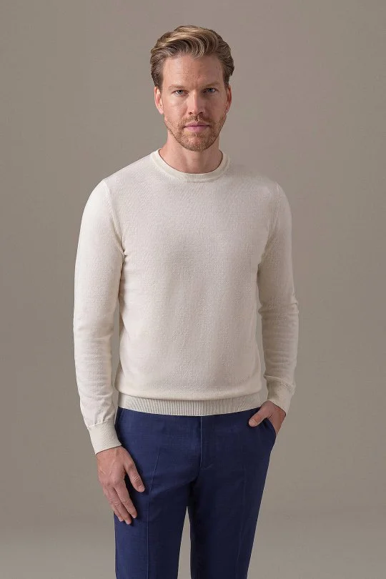 Hemington - Extrafine Merino Bisiklet Yaka Beyaz Triko (1)