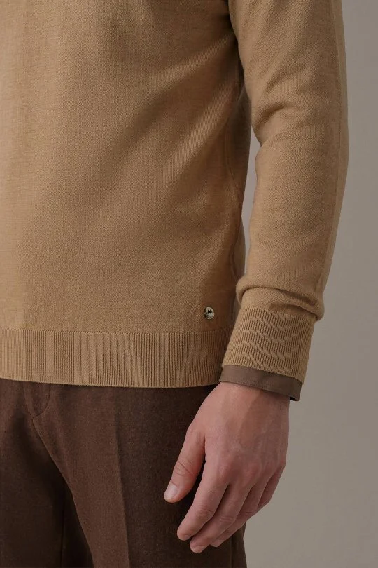 Extrafine Merino Bisiklet Yaka Camel Triko