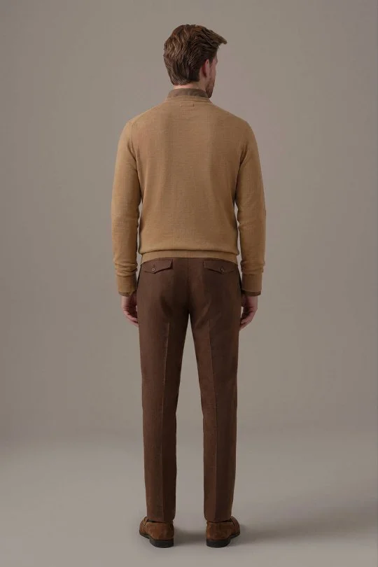 Extrafine Merino Bisiklet Yaka Camel Triko