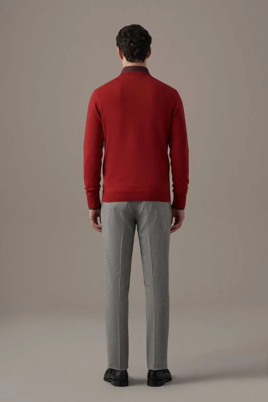 Extrafine Merino Bisiklet Yaka Kırmızı Triko