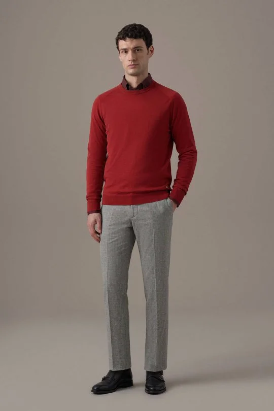Extrafine Merino Bisiklet Yaka Kırmızı Triko