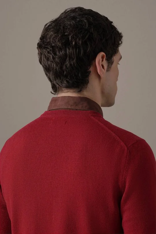 Extrafine Merino Bisiklet Yaka Kırmızı Triko