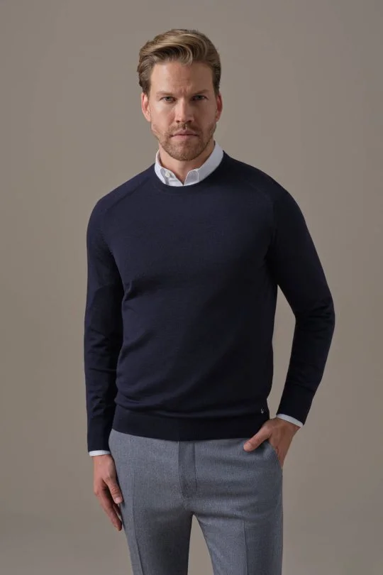 Hemington - Extrafine Merino Bisiklet Yaka Lacivert Triko (1)
