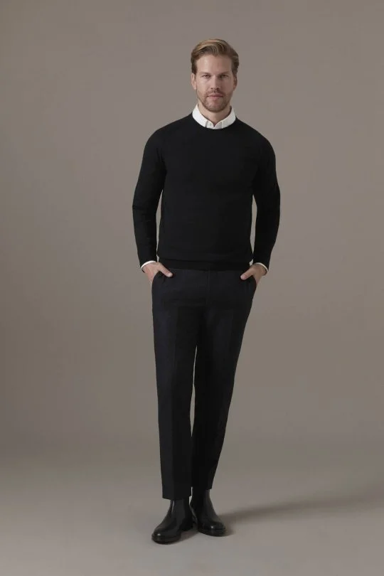 Extrafine Merino Bisiklet Yaka Siyah Triko