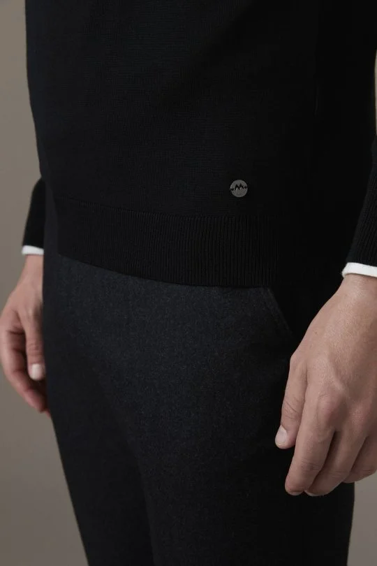 Extrafine Merino Bisiklet Yaka Siyah Triko