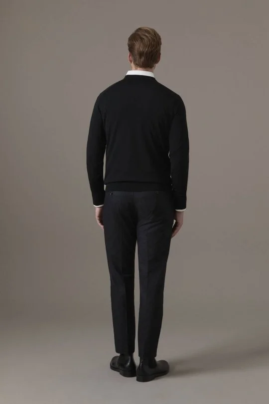 Extrafine Merino Bisiklet Yaka Siyah Triko