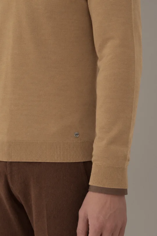 Extrafine Merino Camel 3 Düğme Polo Triko