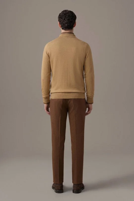 Extrafine Merino Camel 3 Düğme Polo Triko