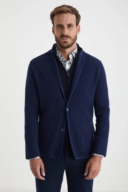 Hemington - Extrafine Merino Çift Taraflı Lacivert Triko Ceket (1)