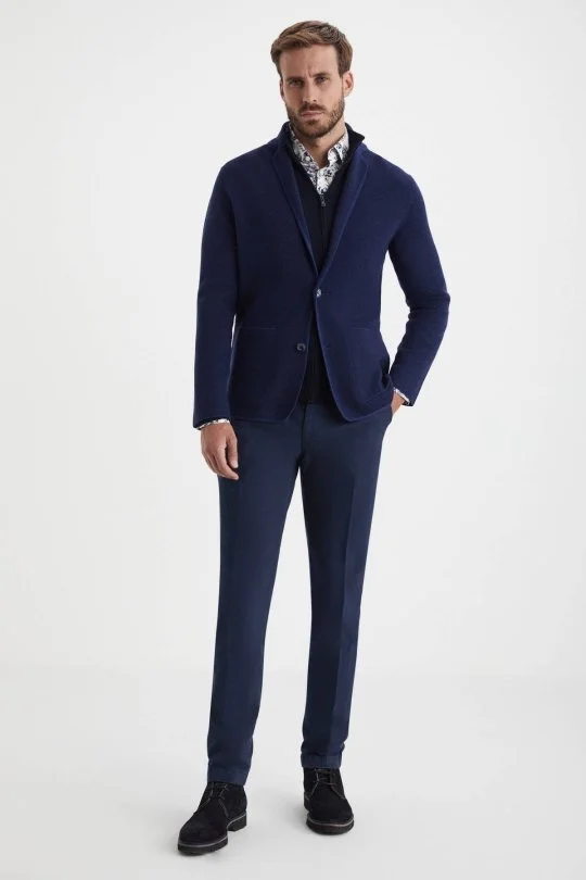 Hemington - Extrafine Merino Çift Taraflı Lacivert Triko Ceket (2)
