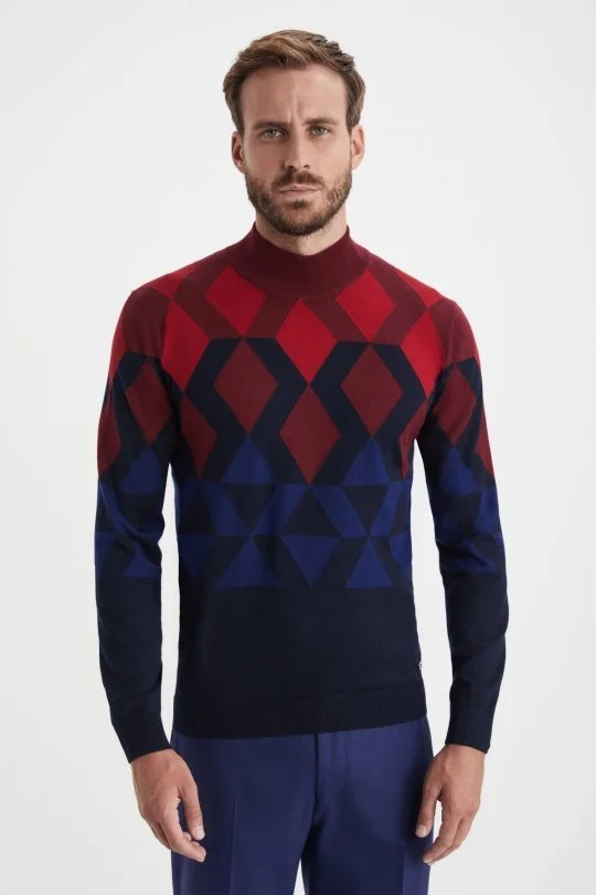 Hemington - Extrafine Merino Desen Lupetto Yaka Lacivert Triko (2)
