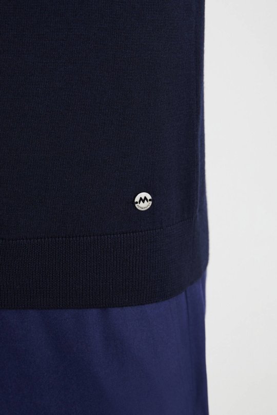 Extrafine Merino Desen Lupetto Yaka Lacivert Triko