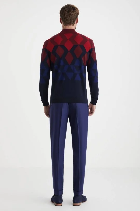 Hemington - Extrafine Merino Desen Lupetto Yaka Lacivert Triko (5)