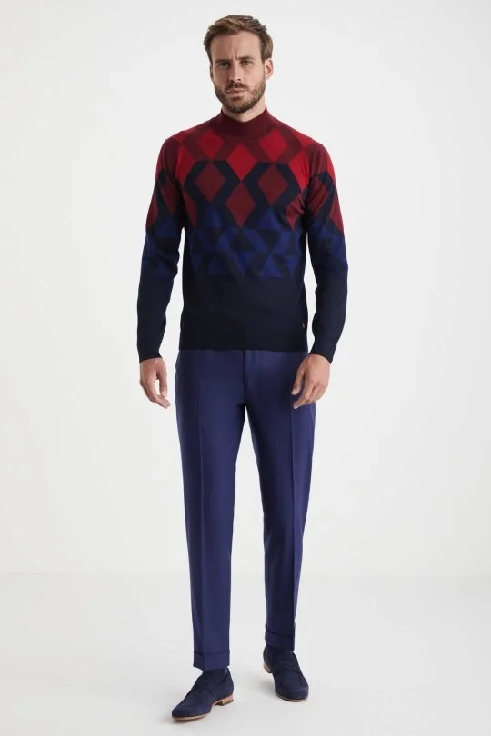 Hemington - Extrafine Merino Desen Lupetto Yaka Lacivert Triko (1)