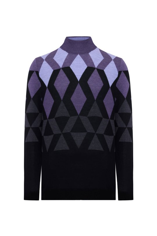 Extrafine Merino Desen Lupetto Yaka Siyah Triko