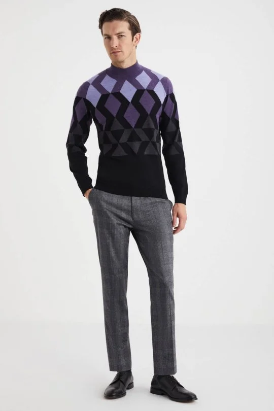 Hemington - Extrafine Merino Desen Lupetto Yaka Siyah Triko (1)