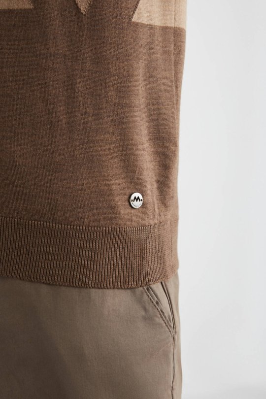 Extrafine Merino Desen Lupetto Yaka Tütün Rengi Triko