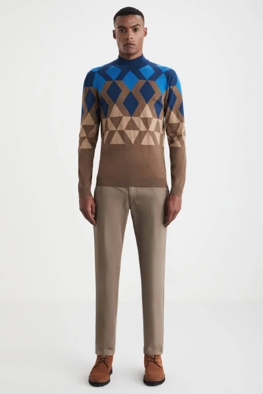 Hemington - Extrafine Merino Desen Lupetto Yaka Tütün Rengi Triko (1)