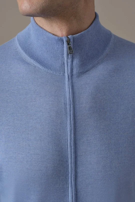 Hemington - Extrafine Merino Fermuarlı Açık Mavi Triko Hırka (2)