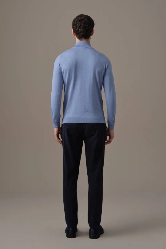 Hemington - Extrafine Merino Fermuarlı Açık Mavi Triko Hırka (4)