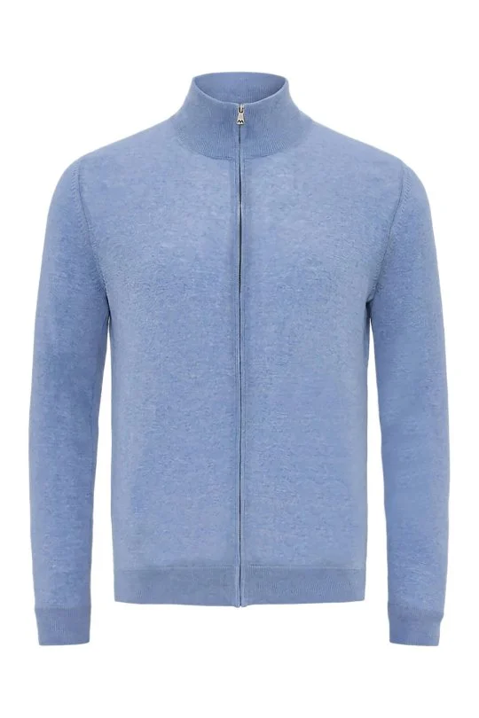 Hemington - Extrafine Merino Fermuarlı Açık Mavi Triko Hırka (6)