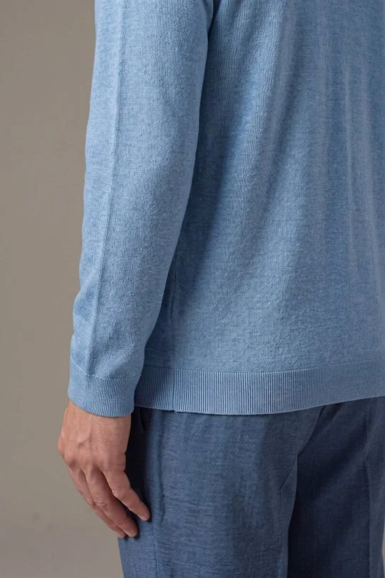 Extrafine Merino Fermuarlı Açık Mavi Triko Hırka