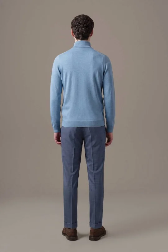 Extrafine Merino Fermuarlı Açık Mavi Triko Hırka