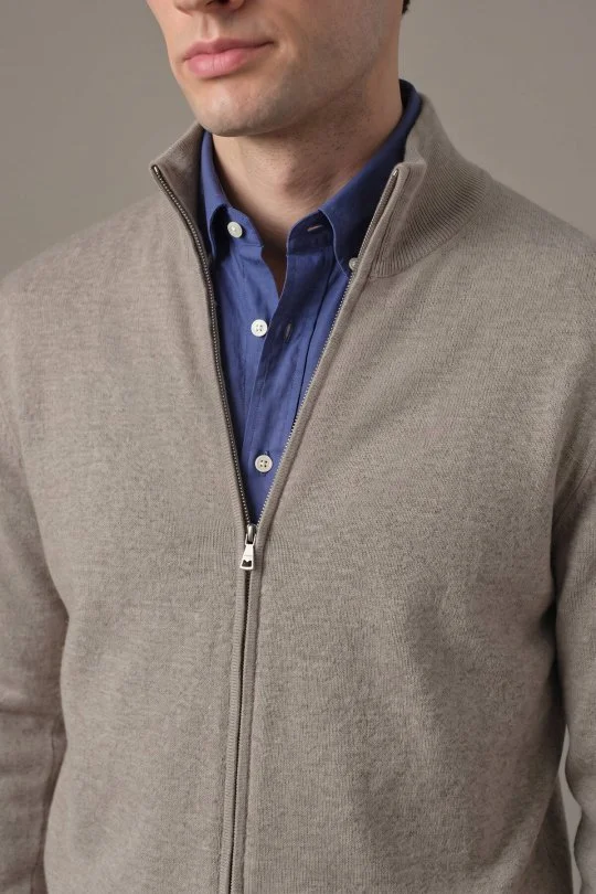 Hemington - Extrafine Merino Fermuarlı Vizon Rengi Triko Hırka (3)