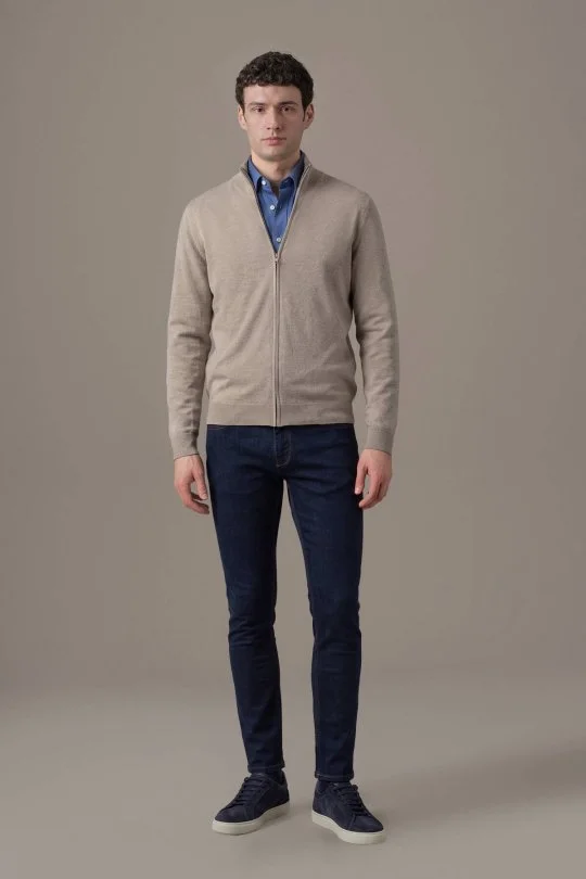 Hemington - Extrafine Merino Fermuarlı Vizon Rengi Triko Hırka (2)