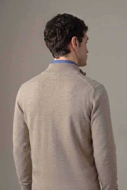Hemington - Extrafine Merino Fermuarlı Vizon Rengi Triko Hırka (4)