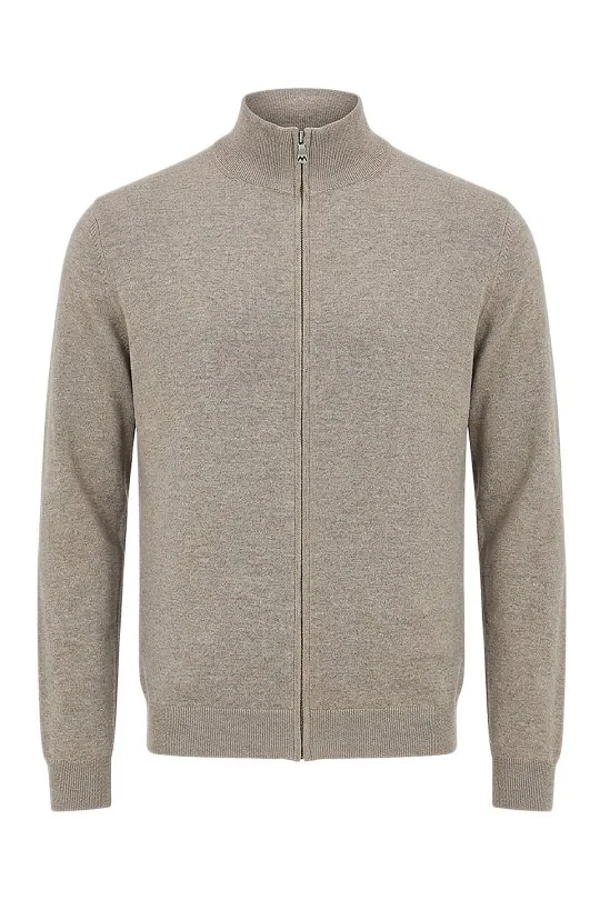 Hemington - Extrafine Merino Fermuarlı Vizon Rengi Triko Hırka (6)