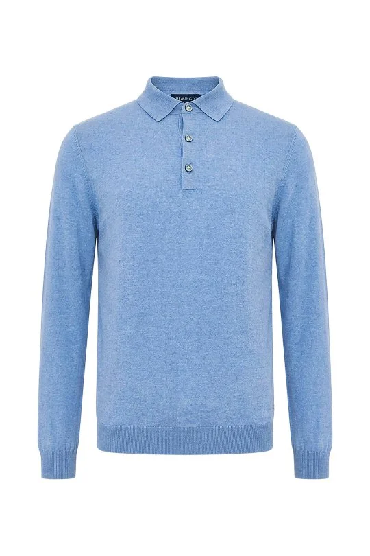 Hemington - Extrafine Merino Gök Mavi 3 Düğme Polo Triko (5)