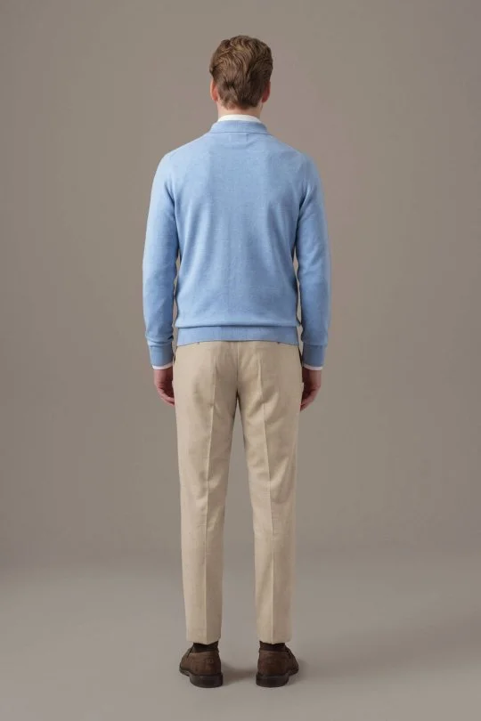 Extrafine Merino Gök Mavi 3 Düğme Polo Triko