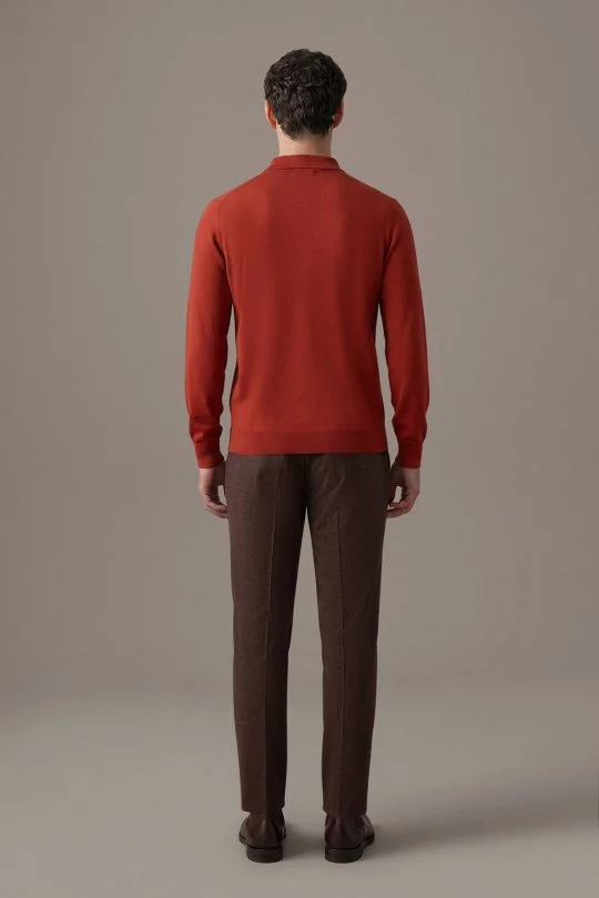 Extrafine Merino Kırmızı 3 Düğme Polo Triko