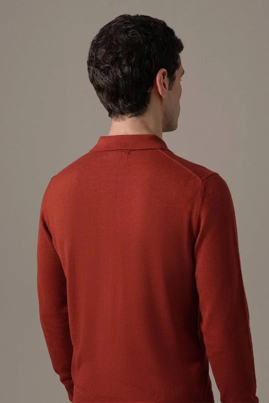 Extrafine Merino Kırmızı 3 Düğme Polo Triko
