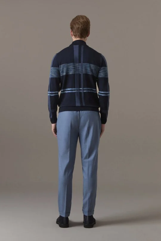 Extrafine Merino Lupetto Yaka Tartan Desen Lacivert Triko