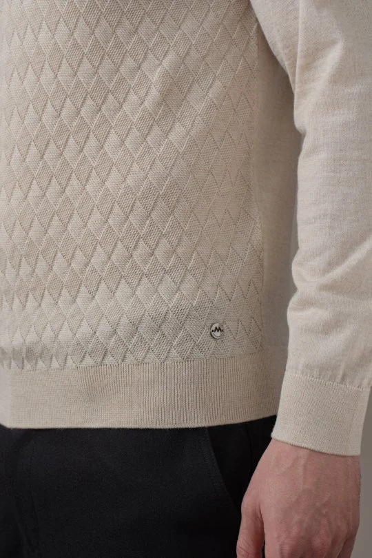 Hemington - Extrafine Merino Mini Argyle Desen Bej Fermuarlı Polo Triko (3)